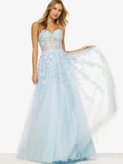 Prom Dress A-Line Sweetheart Neck Tulle Sleeveless Lace Party Dresses
