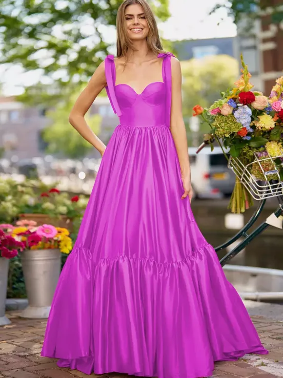 Prom Dress A-Line Sweetheart Neck Elastic Silk Like Satin Sleeveless Ruffles Wedding Guest Dresses