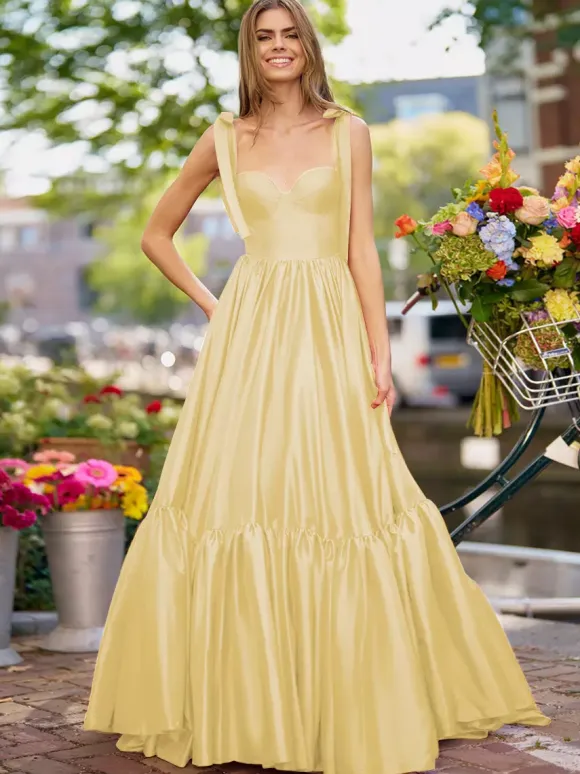 Prom Dress A-Line Sweetheart Neck Elastic Silk Like Satin Sleeveless Ruffles Wedding Guest Dresses