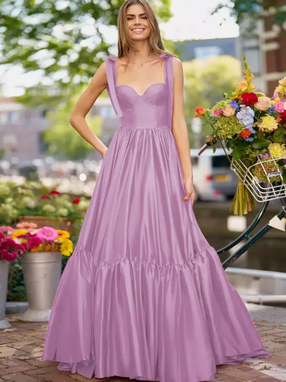 Prom Dress A-Line Sweetheart Neck Elastic Silk Like Satin Sleeveless Ruffles Wedding Guest Dresses