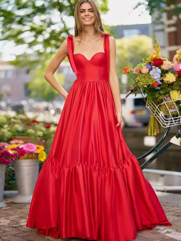 Prom Dress A-Line Sweetheart Neck Elastic Silk Like Satin Sleeveless Ruffles Wedding Guest Dresses