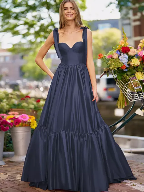 Prom Dress A-Line Sweetheart Neck Elastic Silk Like Satin Sleeveless Ruffles Wedding Guest Dresses
