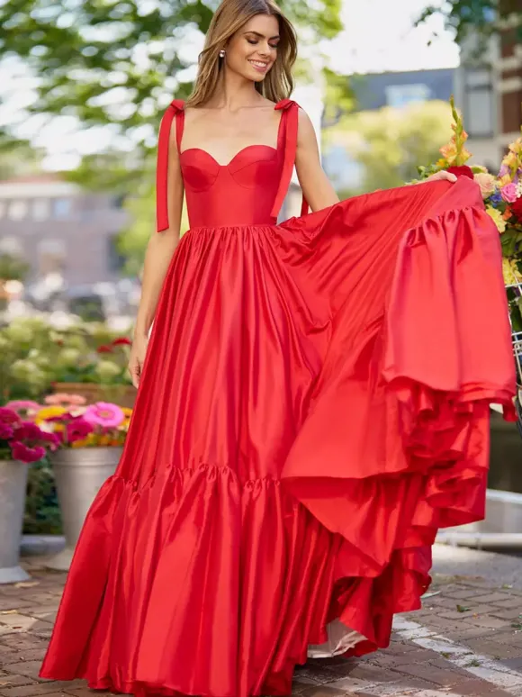 Prom Dress A-Line Sweetheart Neck Elastic Silk Like Satin Sleeveless Ruffles Wedding Guest Dresses