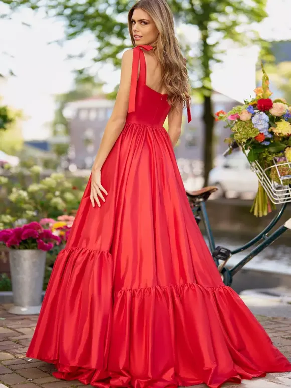 Prom Dress A-Line Sweetheart Neck Elastic Silk Like Satin Sleeveless Ruffles Wedding Guest Dresses