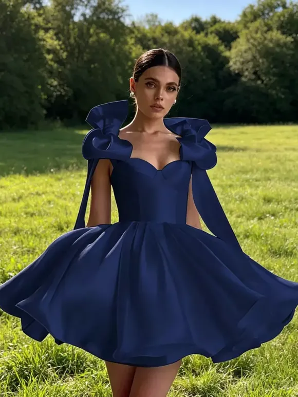 Prom Dress A-Line Sweetheart Neck Short Sleeveless Lace-up Bows Satin Fabric Social Party Dresses