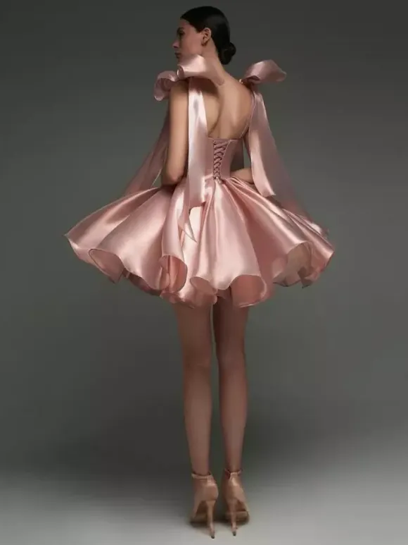 Prom Dress A-Line Sweetheart Neck Short Sleeveless Lace-up Bows Satin Fabric Social Party Dresses
