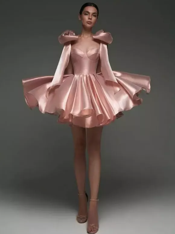 Prom Dress A-Line Sweetheart Neck Short Sleeveless Lace-up Bows Satin Fabric Social Party Dresses