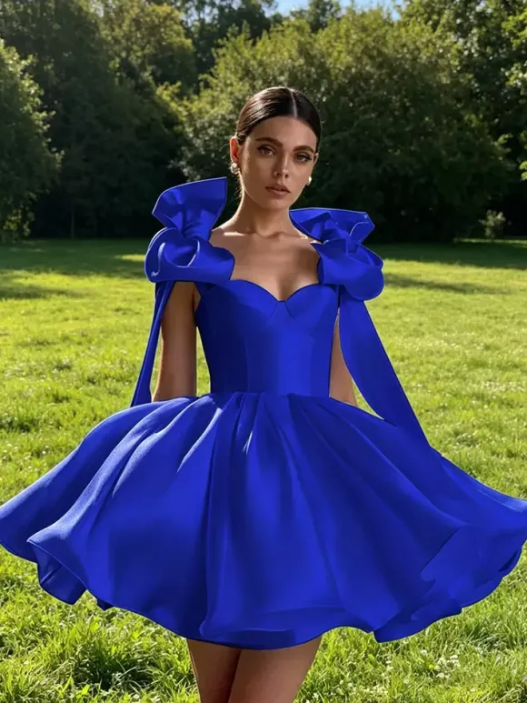 Prom Dress A-Line Sweetheart Neck Short Sleeveless Lace-up Bows Satin Fabric Social Party Dresses
