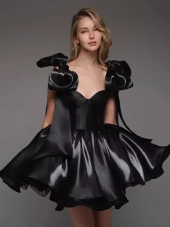 Prom Dress A-Line Sweetheart Neck Short Sleeveless Lace-up Bows Satin Fabric Social Party Dresses