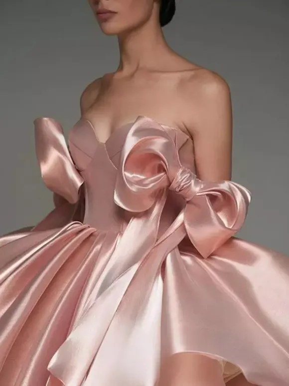 Prom Dress A-Line Sweetheart Neck Short Sleeveless Lace-up Bows Satin Fabric Social Party Dresses