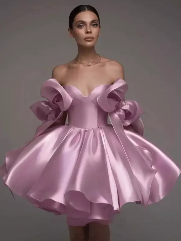 Prom Dress A-Line Sweetheart Neck Short Sleeveless Lace-up Bows Satin Fabric Social Party Dresses