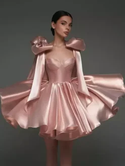 Prom Dress A-Line Sweetheart Neck Short Sleeveless Lace-up Bows Satin Fabric Social Party Dresses