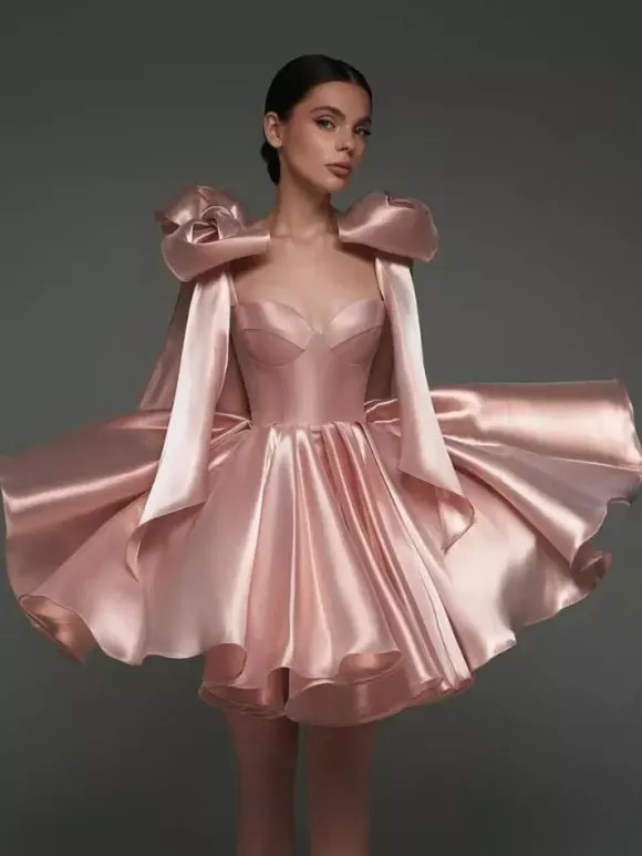 Prom Dress A-Line Sweetheart Neck Short Sleeveless Lace-up Bows Satin Fabric Social Party Dresses