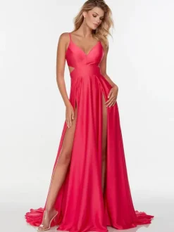 Prom Dress 2026 A-Line V-Neck Elastic Silk Like Satin Sleeveless Split Front Pageant Dresses Free Customization