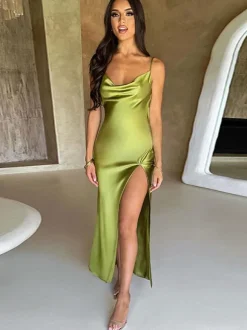 Prom Dress Backless High Slit Spaghetti Strap Sexy Party Maxi Dresses
