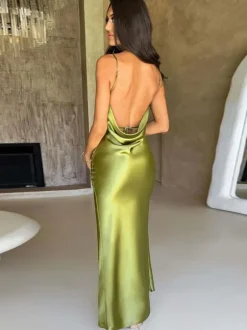 Prom Dress Backless High Slit Spaghetti Strap Sexy Party Maxi Dresses