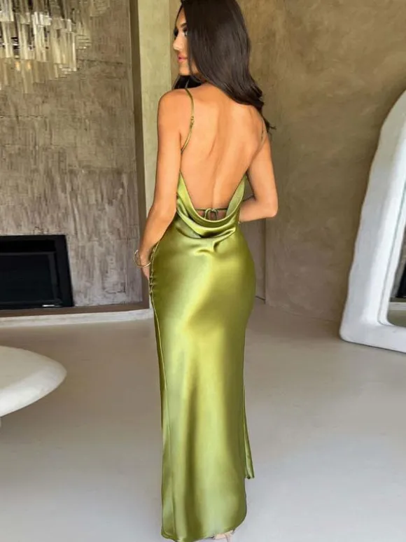 Prom Dress Backless High Slit Spaghetti Strap Sexy Party Maxi Dresses