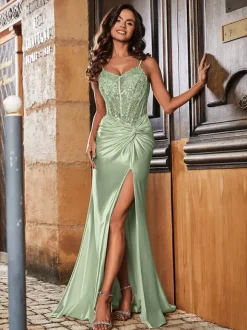 Prom Dress Ball Gown Sweetheart Neck Elastic Silk Like Satin Sleeveless Sequins Pageant Dresses