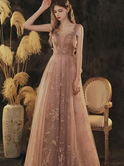 Prom Dress 2026 Cameo Brown Ball Gown V-Neck Sequined Sleeveless Lace-Up Bows Long Party Dresses Wedding Guest Dresses