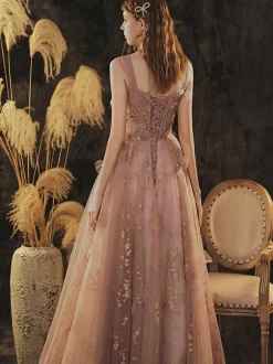 Prom Dress 2026 Cameo Brown Ball Gown V-Neck Sequined Sleeveless Lace-Up Bows Long Party Dresses Wedding Guest Dresses