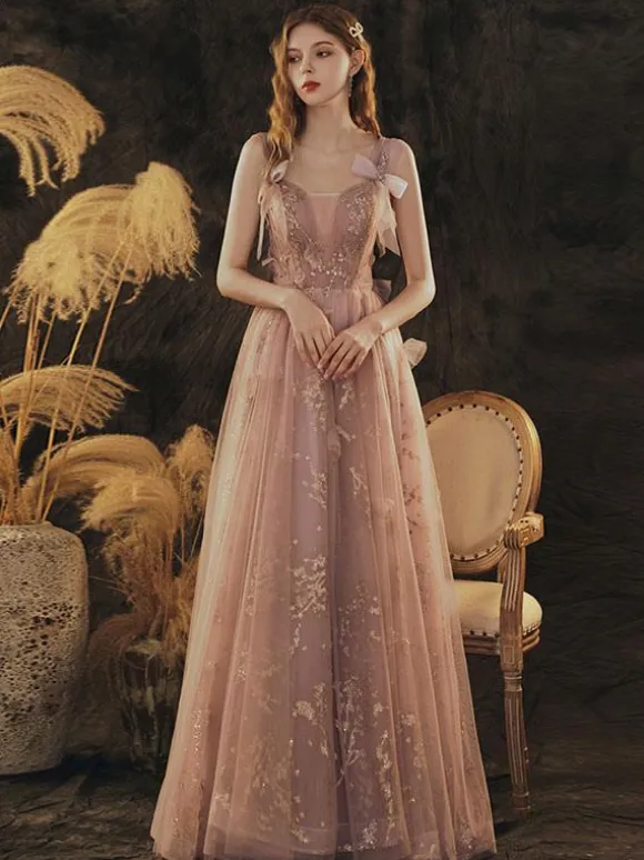 Prom Dress 2026 Cameo Brown Ball Gown V-Neck Sequined Sleeveless Lace-Up Bows Long Party Dresses Wedding Guest Dresses