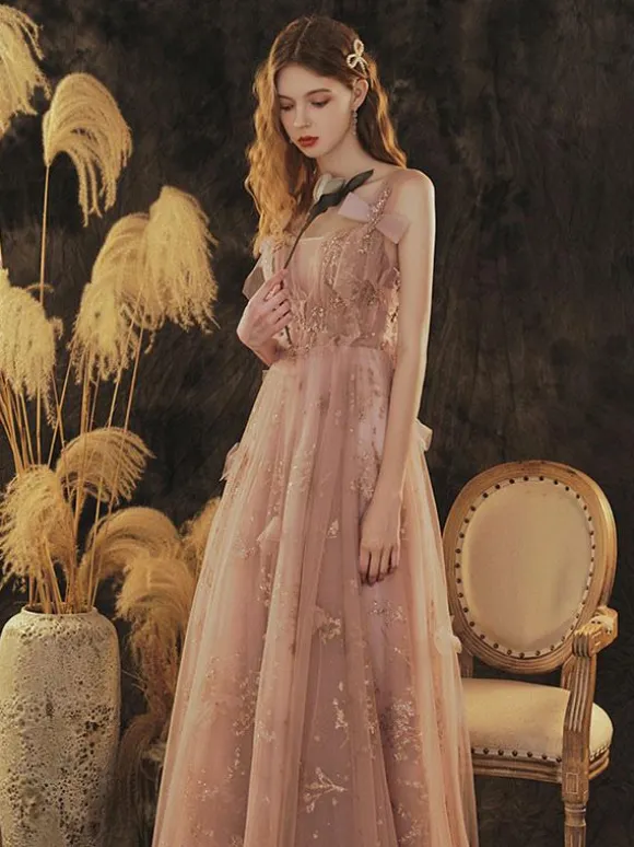 Prom Dress 2026 Cameo Brown Ball Gown V-Neck Sequined Sleeveless Lace-Up Bows Long Party Dresses Wedding Guest Dresses