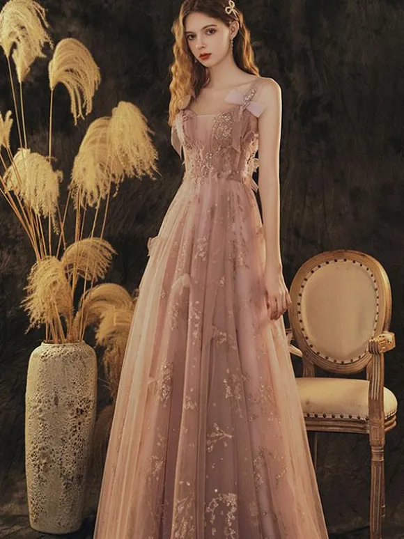 Prom Dress 2026 Cameo Brown Ball Gown V-Neck Sequined Sleeveless Lace-Up Bows Long Party Dresses Wedding Guest Dresses