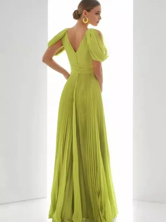 Prom Dress Chiffon V-Neck A-Line Short Sleeves Feathers Wedding Guest Dresses