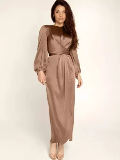 Prom Dresses Jewel Neck Pleated Stain Semi Formal Maxi Dress