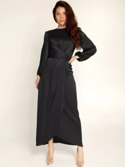 Prom Dresses Jewel Neck Pleated Stain Semi Formal Maxi Dress