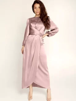 Prom Dresses Jewel Neck Pleated Stain Semi Formal Maxi Dress