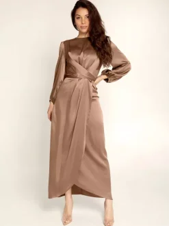 Prom Dresses Jewel Neck Pleated Stain Semi Formal Maxi Dress
