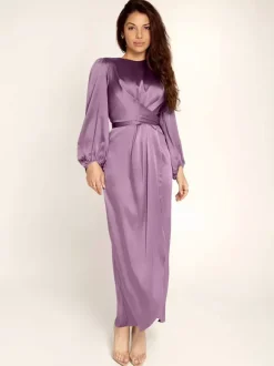 Prom Dresses Jewel Neck Pleated Stain Semi Formal Maxi Dress
