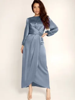 Prom Dresses Jewel Neck Pleated Stain Semi Formal Maxi Dress