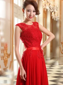 Prom Dresses Soft Pink Lace Applique Evening Dresses Chiffon Sleeveless Sash Floor Length Formal Gowns Wedding Guest Dresses