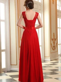 Prom Dresses Soft Pink Lace Applique Evening Dresses Chiffon Sleeveless Sash Floor Length Formal Gowns Wedding Guest Dresses