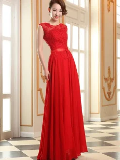 Prom Dresses Soft Pink Lace Applique Evening Dresses Chiffon Sleeveless Sash Floor Length Formal Gowns Wedding Guest Dresses