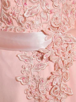 Prom Dresses Soft Pink Lace Applique Evening Dresses Chiffon Sleeveless Sash Floor Length Formal Gowns Wedding Guest Dresses