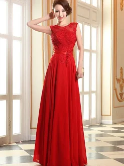 Prom Dresses Soft Pink Lace Applique Evening Dresses Chiffon Sleeveless Sash Floor Length Formal Gowns Wedding Guest Dresses