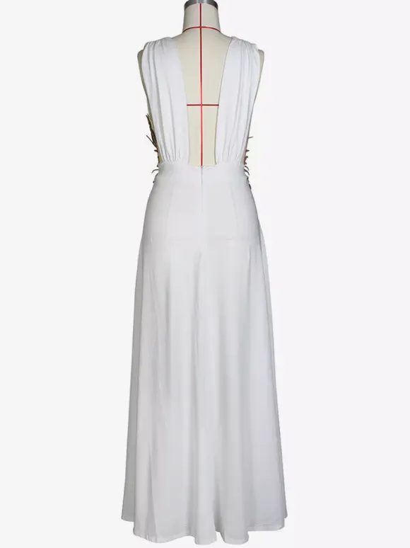 Prom Dresses V-Neck Embroidered High-slit Semi Formal Long Dress