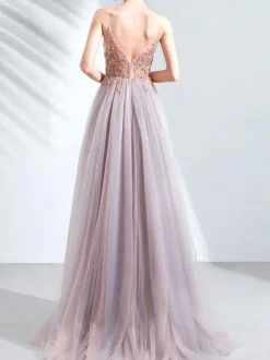Prom Dress Lace V-Neck A-Line Short Sleeves Party Dresses