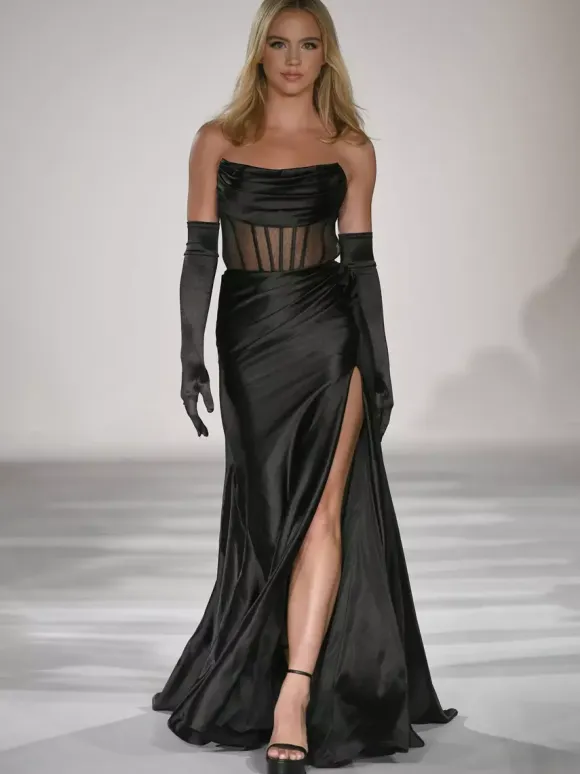 Prom Dress Mermaid Strapless Sweep Sleeveless Backless Split Front Formal Dinner Dresses