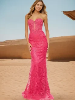 Prom Dress Mermaid Sweetheart Neck Lace Sweep Lace Formal Dinner Dresses