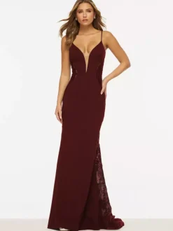 Prom Dress Mermaid V-Neck Lace Sweep Lace Formal Party Dresses