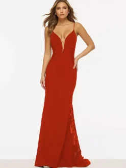 Prom Dress Mermaid V-Neck Lace Sweep Lace Formal Party Dresses