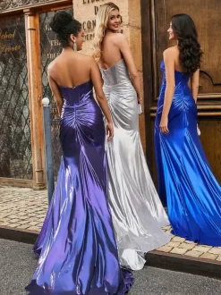 Prom Dress Polyester Sweetheart Neck Ball Gown Sleeveless Pleated Party Dresses