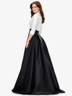 Prom Dress Satin Fabric V-Neck A-Line Half Sleeves Sash Party Dresses