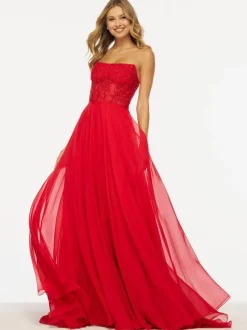 Prom Dress Strapless A-Line Sleeveless Lace Wedding Guest Dresses