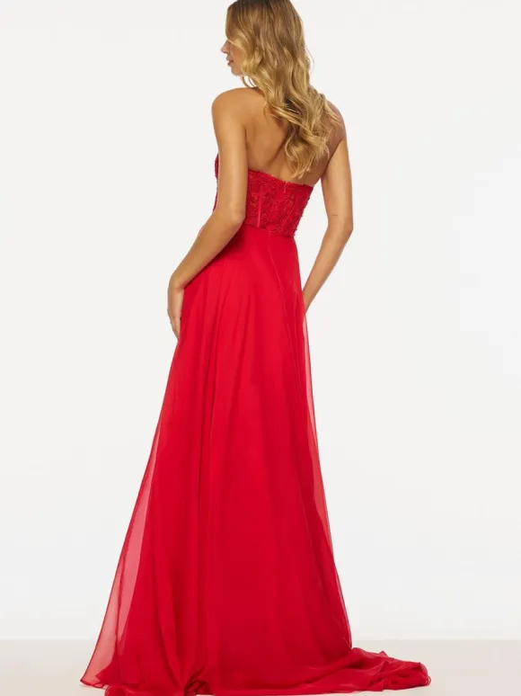 Prom Dress Strapless A-Line Sleeveless Lace Wedding Guest Dresses