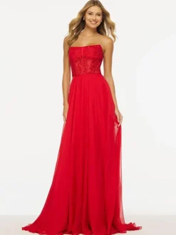 Prom Dress Strapless A-Line Sleeveless Lace Wedding Guest Dresses